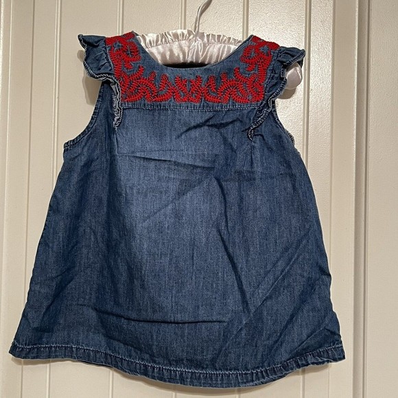 OshKosh B'Gosh Baby Girls' 5T Embroidered Chambray Ruffle Short Sleeve Top Blue - Picture 1 of 7